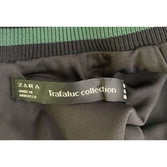 Zara Peplum Dress Size M Black Floral Varsity cuffs Long Sleeve Ruffle Hem - Picture 9 of 14